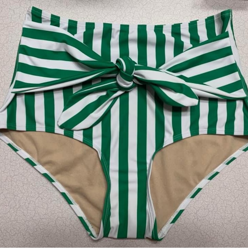 In Search Of Kortni Jeane Holiday Green Stripes Tie Front